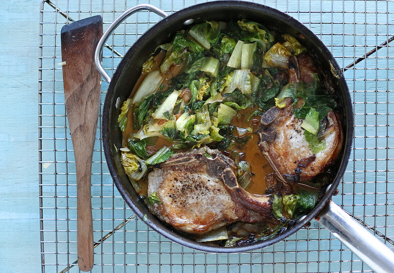 Mustard-Braised Lettuce and Pork Chops
